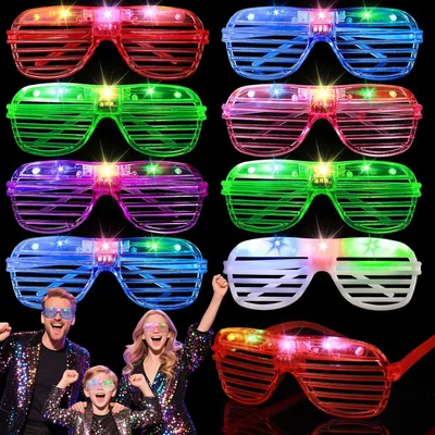 Productafbeelding van LED-lichtbrillen voor kinderen en volwassenen - Set van 9 - Knipperfunctie - Reservebatterijen en schroevendraaier