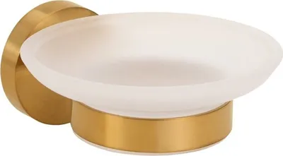 Produktbild von BABLO Seifenablage Messing Milchglas Gold matt 129x110x55 mm für Bad & Küche >> zum Bohren oder Kleben