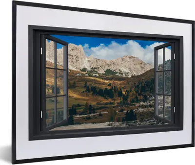 Produktbild von MuchoWow® MuchoWow® Gerahmtes Poster Aussicht - Berge - Grün 60x40 cm - Poster mit zchwarzem Bilderrahmen - Schlafzimmer - Plakat in Rahmen - Drucken
