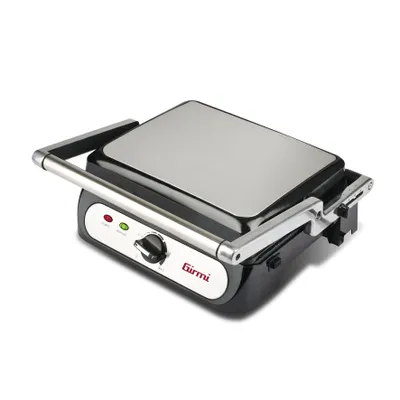 A close-up, studio shot of a black and silver electric grill.