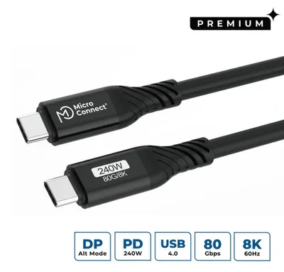Produktbild von Microconnect USB4CC1-240W-80GBPS, 1 m, USB C, USB C, USB4 Gen 3x2, Schwarz