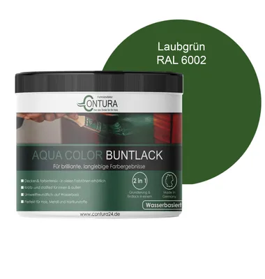 Produktbild von Contura 250ml. Buntlack Lackfarbe Lack Außen Innen Holz Metall Farbe Holzlack Möbellack - RAL 6002 Laubgrün