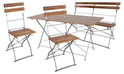 4tlg Biergartenmöbel Biergarten Garnitur Klapptisch + 2 Klappstühle + Bank Akazie