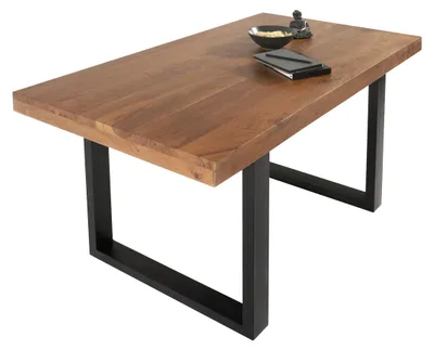 Produktbild von Esstisch Akazie Nussbaum 180 x 90 cm massiv gerade Tischkanten U-Gestell schwarz RIO
