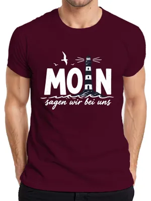 Zdjęcie produktu dla Koszulka męska "Leuchtturm Küste Statement", kolor burgundowy, rozmiar L