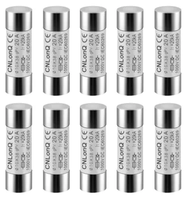A collection of solar fuses arranged in two rows on a white background.