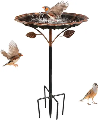 Productafbeelding van Vogelbad voor buiten - Vogelvoederstation - Vogels voeren - Verbeterd stabiel ontwerp - 85 cm hoog - Brons