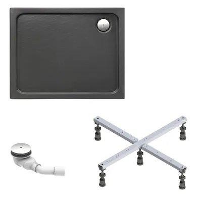 Produktbild von Schulte Duschwanne Adria 100x90 cm, Sanitäracryl Anthrazit, Set mit Fußgestell + Ablauf, Höhe 16,5 - 21,5 cm
