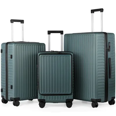 Produktbild von Kofferset ABS Handgepäckkoffer Business-Koffer Trolleys mit TSA Schloss, 4 Rollen, Mit abschließbarer Vortasche, Laptopfach 56/66/76cm
