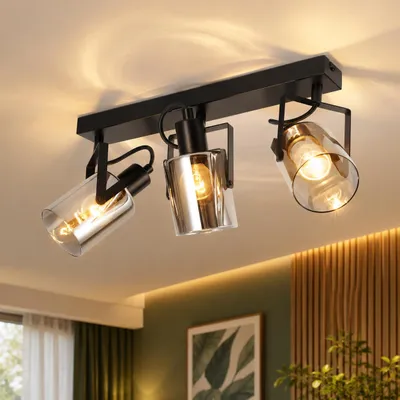 Produktbild von ZMH Deckenlampe Vintage Deckenstrahler 3 Flammig E14 Deckenspot Rauchgrau Glas Deckenbeleuchtung für Schlafzimmer Flur Küche (Ohne Lichtquelle), KI-generiertes Bild