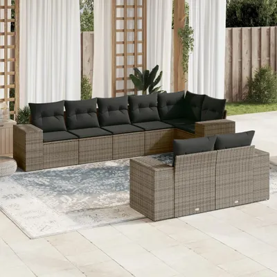 Produktbild von Gartenmöbelgarnituren - 8-tlg. Garten-Sofagarnitur mit Kissen Grau Poly Rattan Möbel21