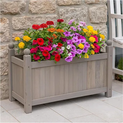 Produktbild von Grauer Holz-Pflanzkasten für Garten, Terrasse und Balkon – Pflanztrog und Blumenkübel