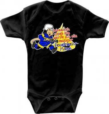 Produktbild von Babystrampler mit Print – Wenn ich groß bin werd ich ein mutiger Feuerwehrmann – 08371 schwarz - 0-24 Monate Größe - 18-24 Monate