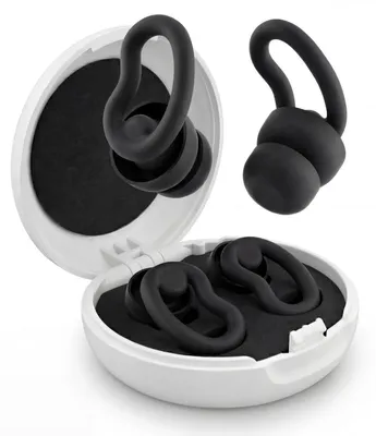 Immagine prodotto di Tappi per le orecchie per chi dorme su un lato, in silicone morbido, contro il russamento, disponibili in 6 taglie (S/M/L) (singoli e doppi), 2 paia di alette auricolari, riutilizzabili, colore nero intenso