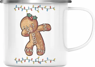 Produktbild von Trendation - Weihnachten Emaille Tasse Lebkuchenmann für Kinder WeihnachtsEmaille Tasse Lustig Geschenk Becher Jungs Jungen Mädchen Cute Lebkuchen Grafik (Silber)