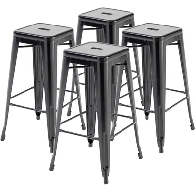 Image de Lot de 4 tabourets de bar en acier noir mat - Oviala Indus