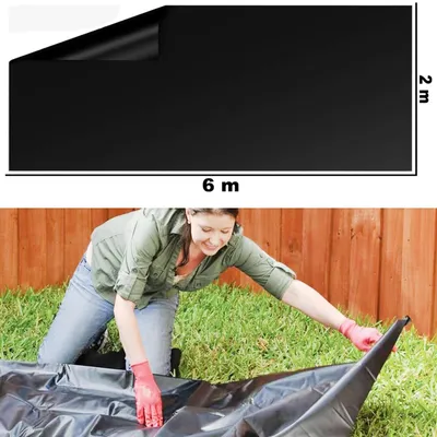 Immagine prodotto di Tessuto antierbacce, dimensioni 2 x 6 metri, telo pacciamante nero, riutilizzabile, per il giardino