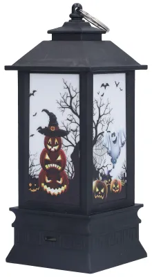 Produktbild von Halloween-Laterne mit Kürbis- und Geistermotiv, LED-Nachtlicht mit simuliertem Flammeneffekt für den Innenbereich