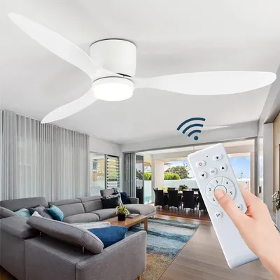 Image de Ventilateur de plafond avec éclairage - 132 cm - Télécommande - Lampe de plafond - Blanc - Chambre à coucher - LED - Minuterie