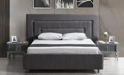 Produktbild von Casa Padrino Luxus Schlafzimmer Set Grau / Silber - 1 Doppelbett mit Kopfteil & 2 Nachttische - Luxus Schlafzimmer Möbel