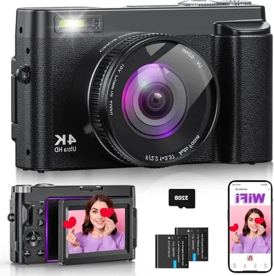 Zdjęcie produktu dla Aparat cyfrowy - kamera do vlogów - zdjęcia i wideo - 64 MP, autofokus - karta pamięci 32 GB - czarny