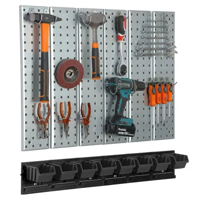Produktbild von Werkzeugwand Metall Lagersystem mit Werkzeughalterung Stapelboxen Garage Schwarz