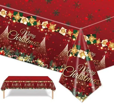 Immagine prodotto di Tovaglia natalizia in plastica, 137 x 274 cm, tovaglia natalizia rossa e verde con albero di Natale
