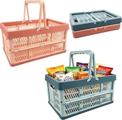 Produktbild von 2 Stück Faltkorb, Einkaufskorb, Kunststoff, Klappbox, faltbar, stabil, 30,5 x 20 x 16 cm, zusammenklappbar, tragbar