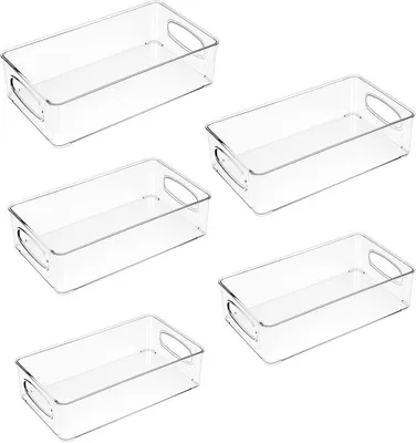Produktbild von PolkaHome® 5er Set Kühlschrank-Organizer, stapelbare Aufbewahrungsboxen, transparente Vorratsdosen für Kühlschrank, Gefrierschrank,
