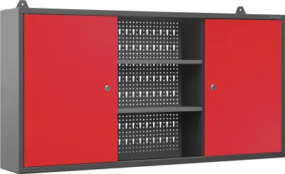 Produktbild von Hängeschrank Werkzeugschrank Werkstattschrank Metallschrank mit Lochwand Metall, 120 cm x 60 cm x 20 cm, Farbe: Anthrazit-Rot