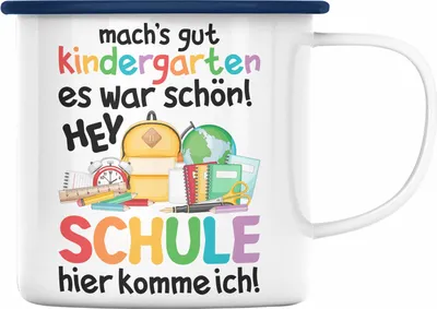 Produktbild von Trendation - Schulkind 2023 Einschulung Mädchen Junge Geschenk Schultüte Emaille Tasse Schulstart Erster Schultag Schuleinführung Schulanfang Geschenkidee (Blau)