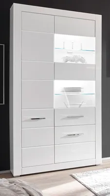 Produktbild von Vitrine "Carrara" weiß Hochglanz Wohn- und Esszimmer Vitrinenschrank 100 x 198 cm