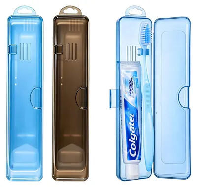 Imagen del producto de Estuche de viaje para cepillos de dientes, 2 unidades, 21 cm, transparente, ideal para llevar de viaje