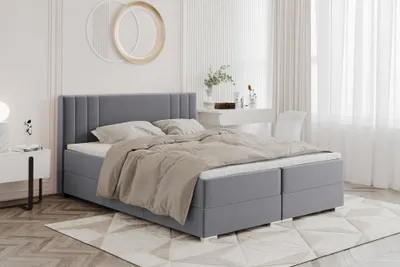 Produktbild von MEBLINI Boxspringbett mit Bettkasten - Gepolstert Doppelbett mit Matratze und Topper - Polsterbett mit Stauraum - Bett mit Kopfteil - Stauraumbett - ALBA - 180x200 - H3P/Grau Samt