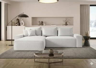 Produktbild von CORNERO Ecksofa mit Schlaffunktion CALIFORNIA in L-Form mit Bettkasten Sofa mit Schlaffunktion Couch mit Stauraum Weiß Ottomane links