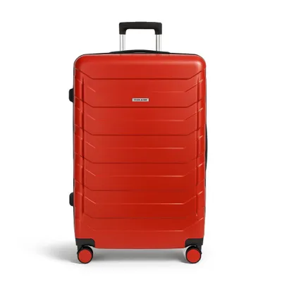 A red suitcase on a white background.