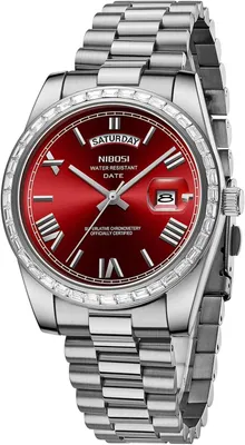 Produktbild von Herren Uhr Diamantlünette Edelstahlzifferblatt wasserdichte Business Casual Klassiker Watch mit Tag und Datumsanzeige
