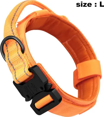 Produktbild von Hundehalsband mit Kontrollgriff, Schnellverschluss-Metallschnalle, robuste Ausführung im Militärstil