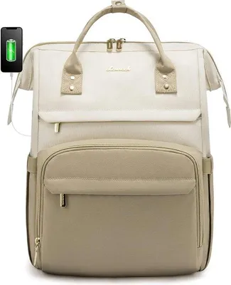Image de Sac à dos pour ordinateur portable 15,6 pouces, beige, pour femmes et pour l'école