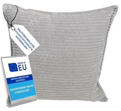 Produktbild von Pillows24 – Dekokissen 40x40 aus Cord | Weiches Zierkissen & Sofa Kissen | Deko Kissen 40x40 für Palettenkissen in Wohnzimmer & Balkon | Sofakissen  EU | Hellgrau
