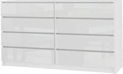 Produktbild von roe-furniture, Kommode, Weiß Hochglanz, Modernes, minimalistisches Design, grifflosen Schubladenfronten, laminierte Spanplatte mit PVC-Kanten, 97 cm x 140 cm x 35 cm, einfache Montage, sichere Nutzung