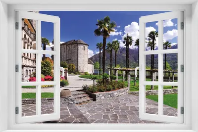 Produktbild von Wallario selbstklebendes Poster mit Fenster-Illusion - Palmen im Süden, Größe: 100 x 150 cm