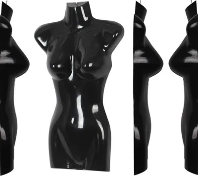 Produktbild von 4er Set Torso Weiblich, 72 cm Damentorso aus Kunststoff, 4 Stück - Oberkörper Halbplastik in Farbe Schwarz, Mannequin Büste,Halbplastischer Damenbody, Puppe Figur, Schaufensterpuppe mit Haken