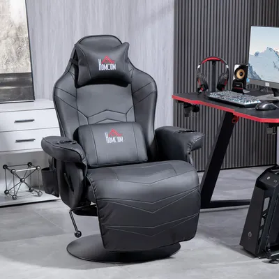 Produktbild von Gamingsessel mit Massagefunktion & Fußstütze, Relaxsessel Fernsehsessel Kunstleder, Schwarz | 150° neigbar | 6 Massagepunkte | bis 120 kg