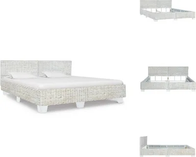 Produktbild von vidaXL Bett Grau Natur Rattan 180x200 cm -  Betten & Bettgestelle