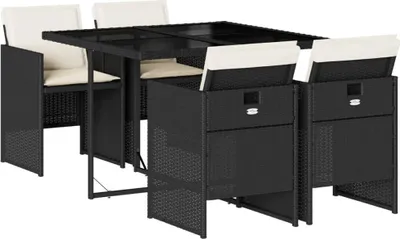 Produktbild von vidaXL 5-tlg. Garten-Essgruppe mit Kissen Schwarz Poly Rattan
