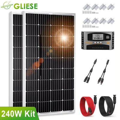 Produktbild von 240 Watt Solarpanel Solarmodul Set 240Watt 2x120W 12 Volt Solaranlage Komplettpaket Inselanlage Mit 40A Laderegler und Montagewinkel