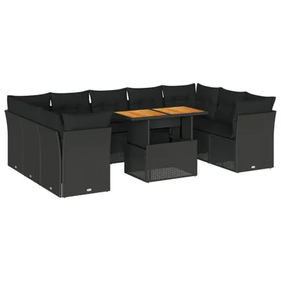 Produktbild von 10-tlg. Garten-Sofagarnitur mit Kissen Schwarz Poly Rattan
