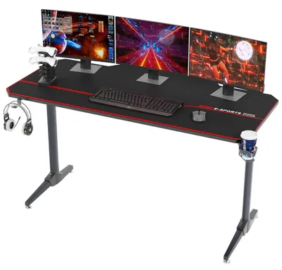 Gaming-Schreibtisch 140x60 cm, T-Form, mit Mauspad & Halter