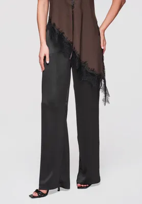 Produktbild von LARICA Stoffhose Damen Weites Bein Satin Elegant OW-PA-E0008 black L